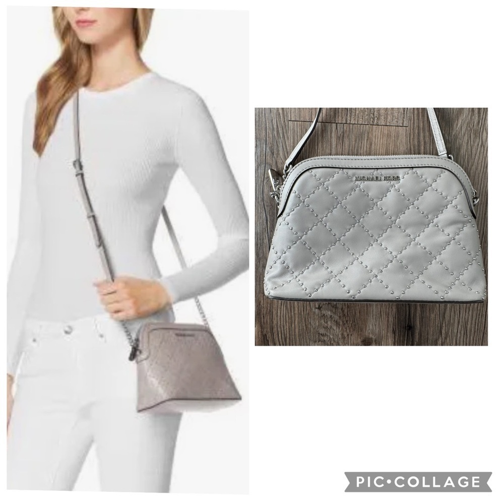 Michael Kors Cindy Large Dome Silver Studded Crossbody Bag